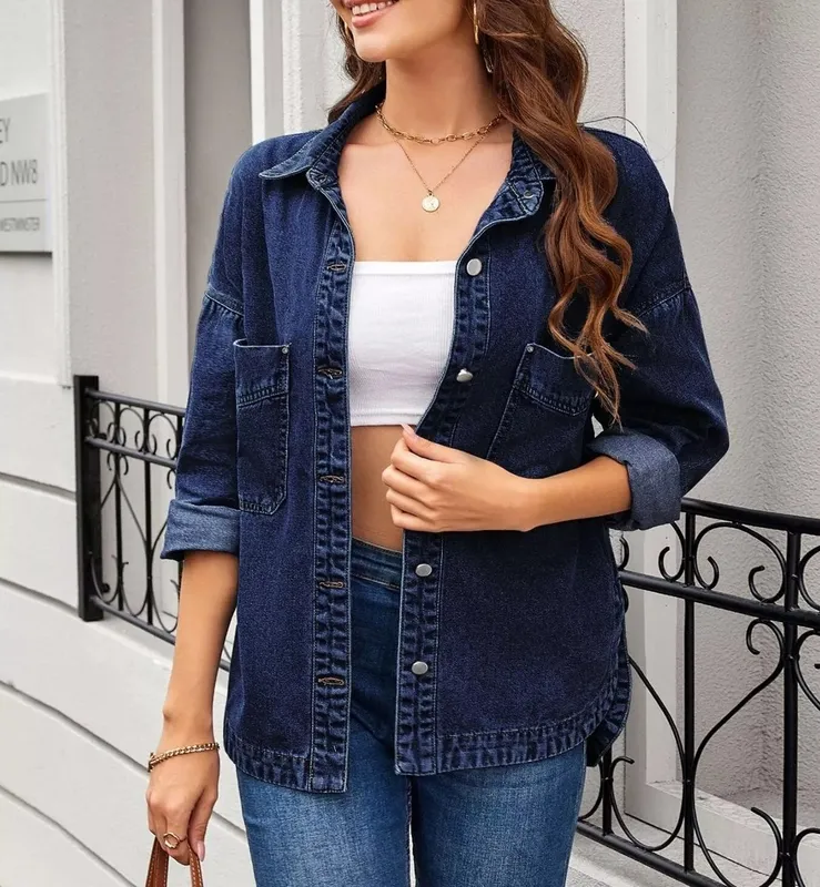 Button-Up Long-Sleeve Denim Shirt