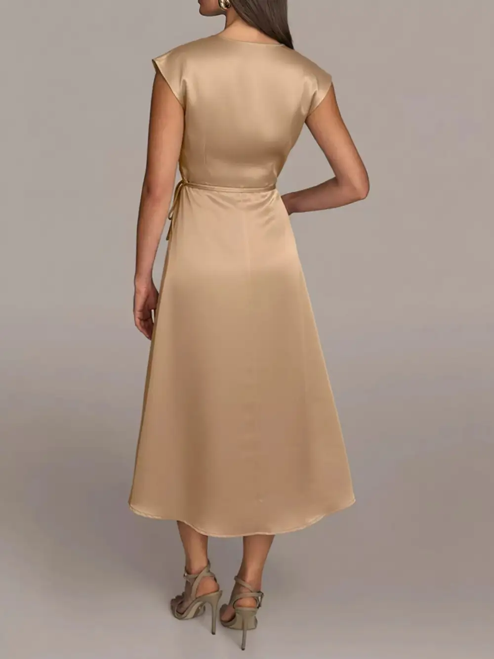 Satin Pocketed Wrap Midi Dress