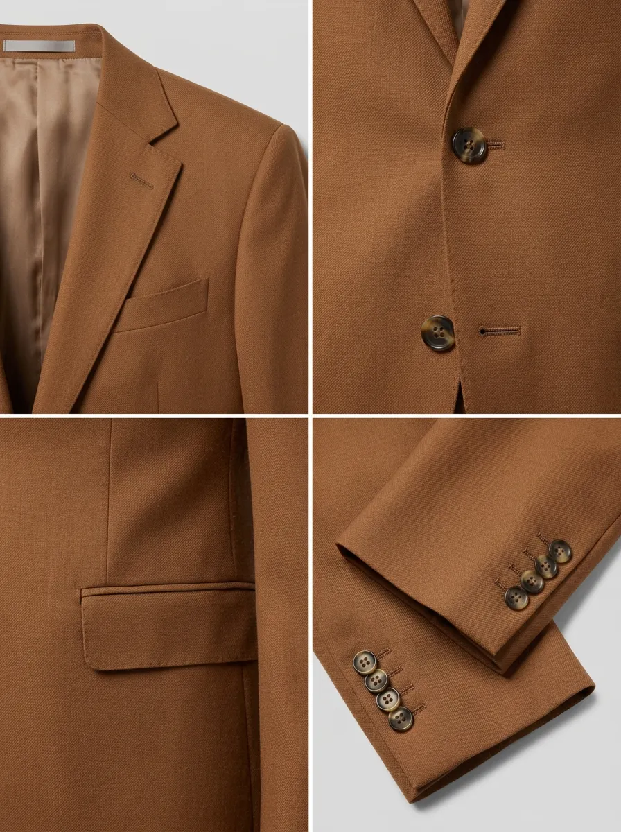 Men's Business Formal Brown Solid Color Tailored Blazer Jacket