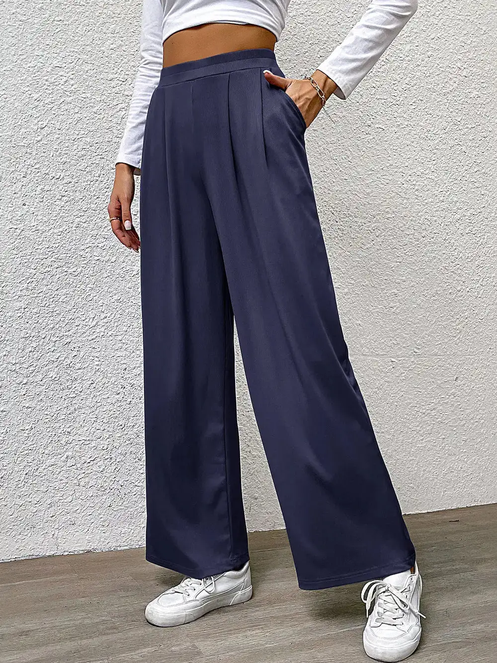 High Waist Straight Leg Pocketed Versatile Pants