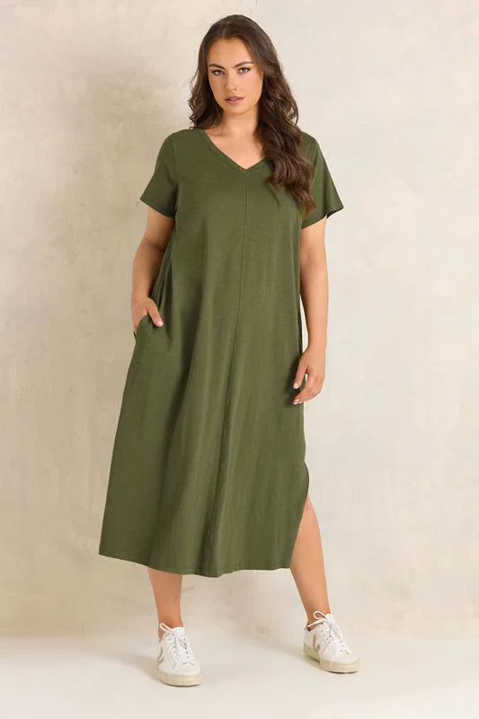Khaki Green Premium Cotton Dress detail 1