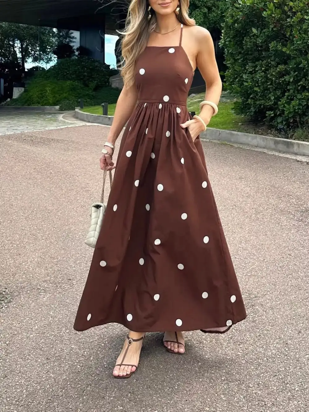 Polka Dot Maxi Dress With Spaghetti Straps