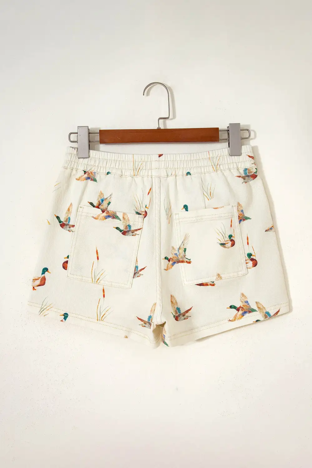 Wild Duck Mallard Printed Drawstring Denim Shorts