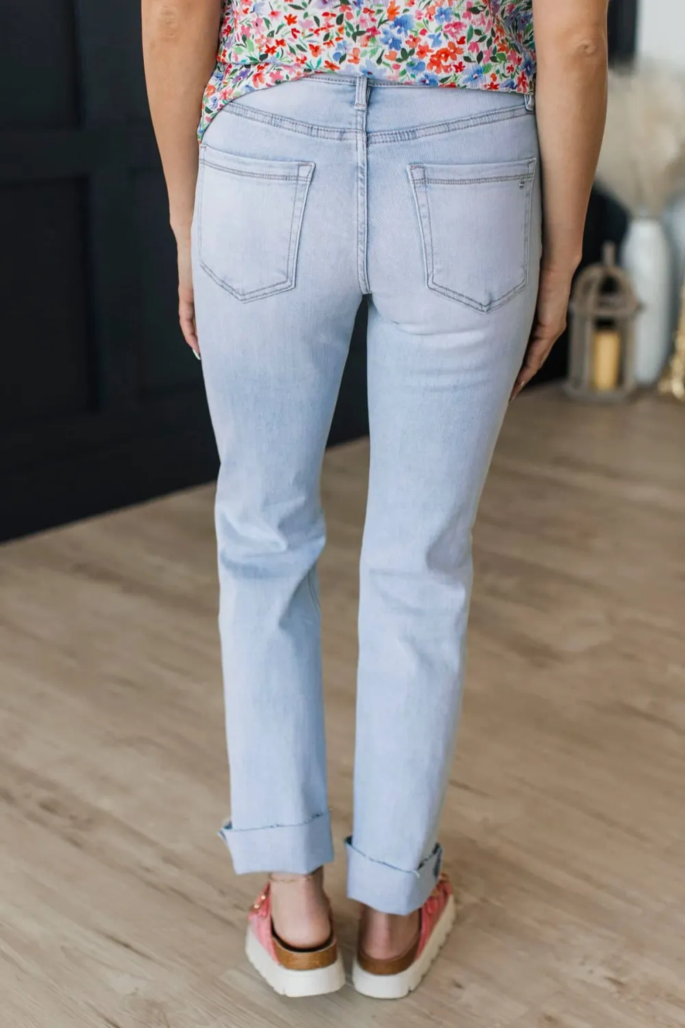Mid-Rise Tummy Control Straight Leg Distressed Jeans