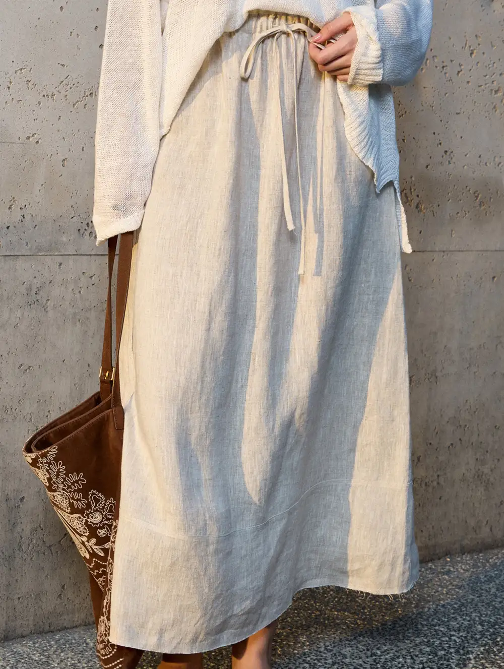 Linen A-Line Midi Skirt