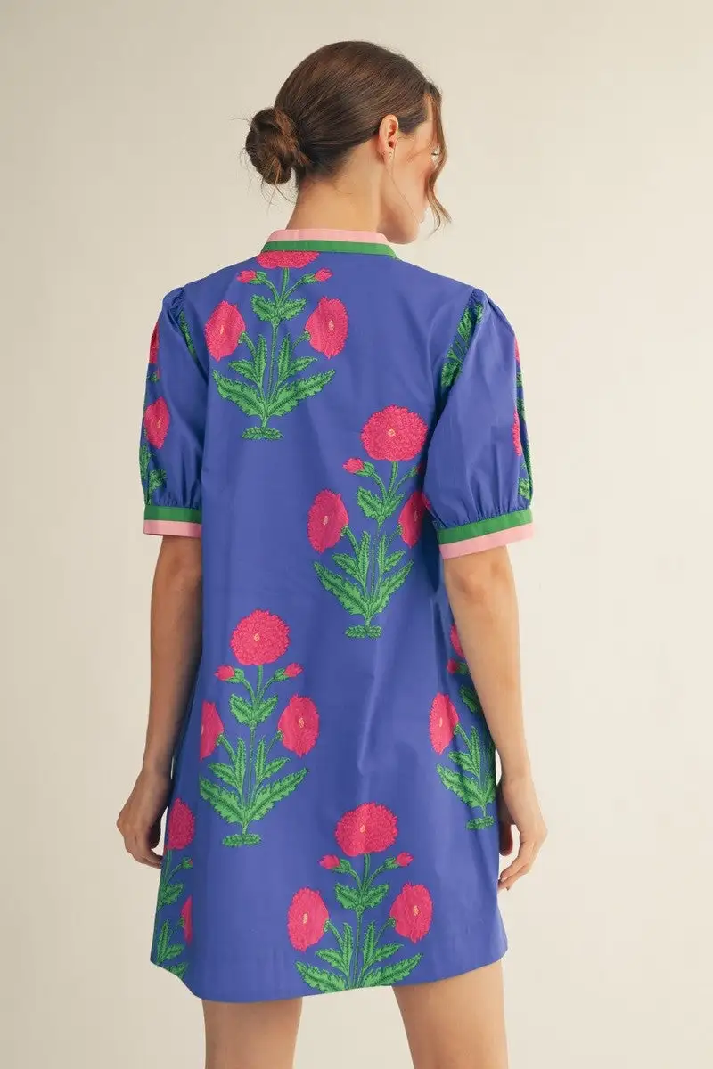 Floral Striped Short Sleeve Shift Dress