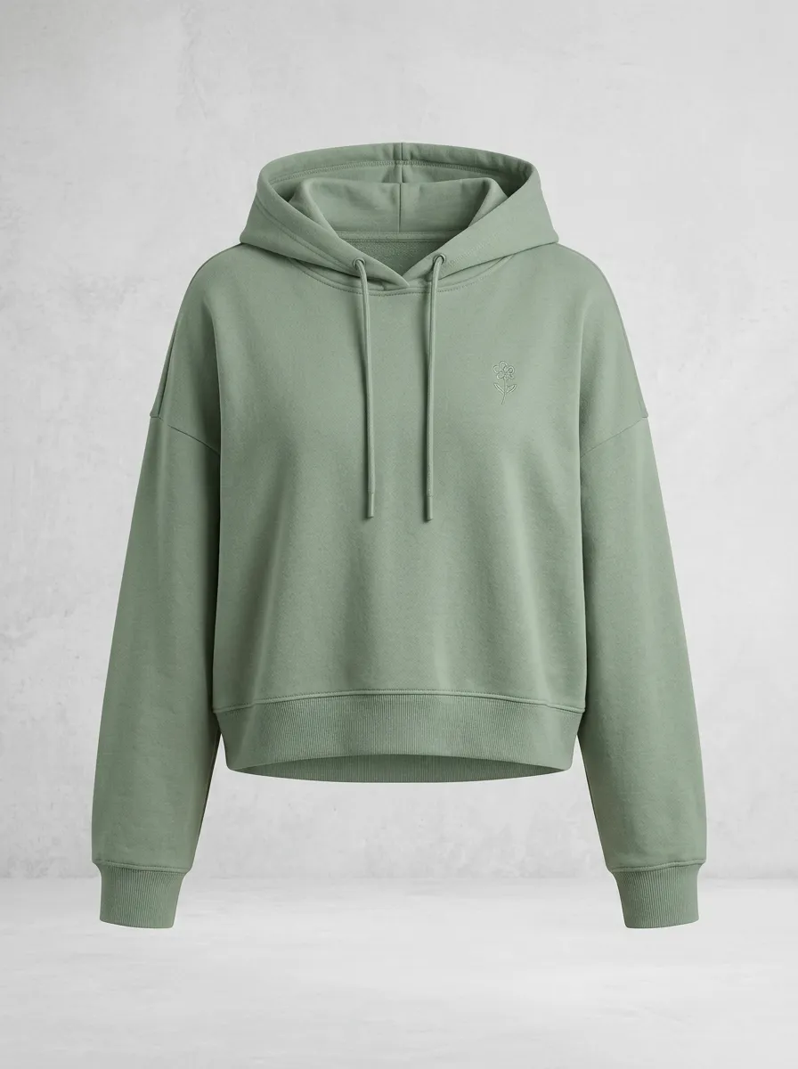 Women's Weekend Minimalist Floral Line Art Printed Cropped Hoodie