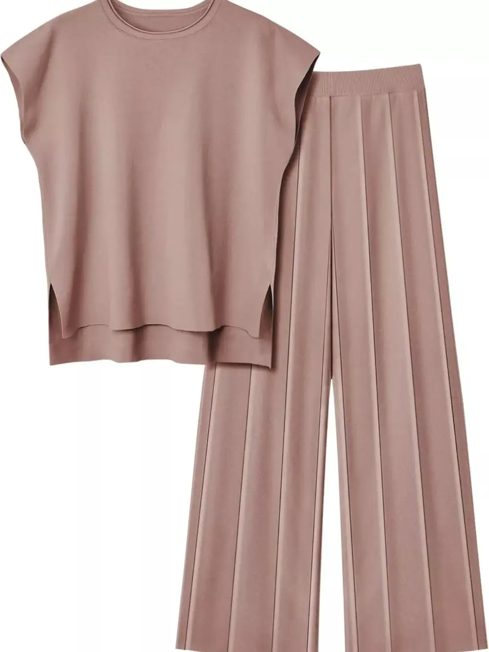 Relaxed Casual Solid Cap Sleeve Top and Pants Knit Set