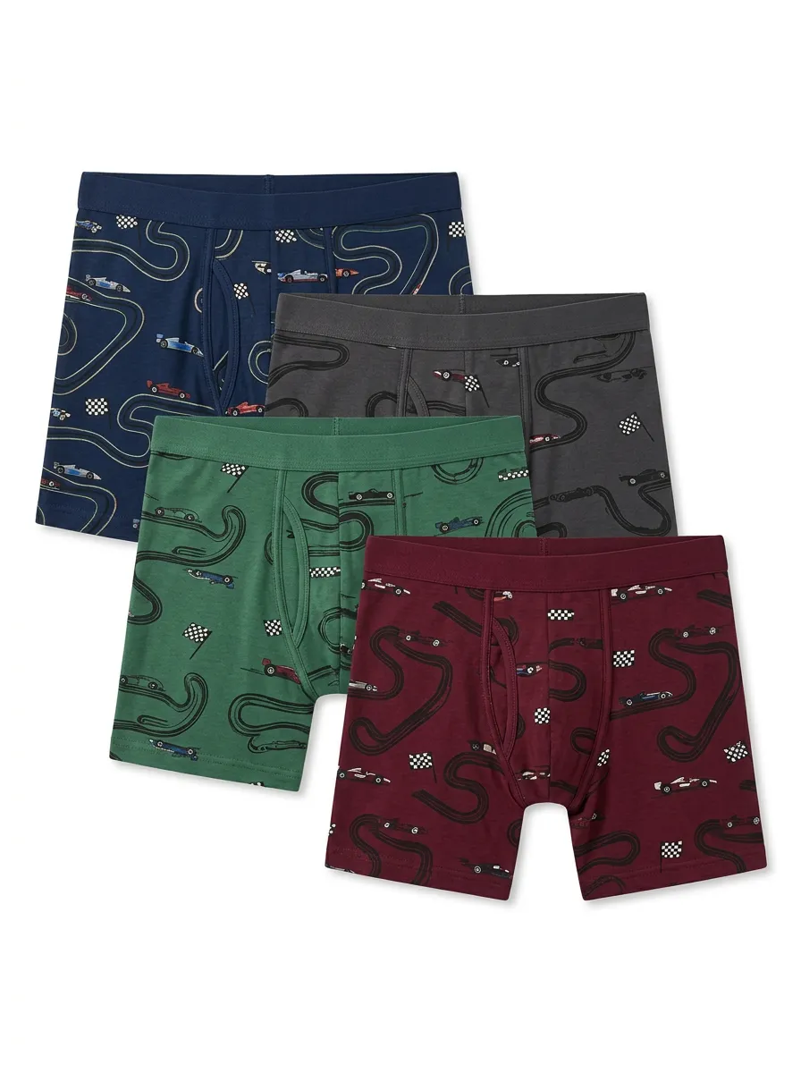 Men's Four-Pair Race Track Checkered-Flag Boxer Brief Set