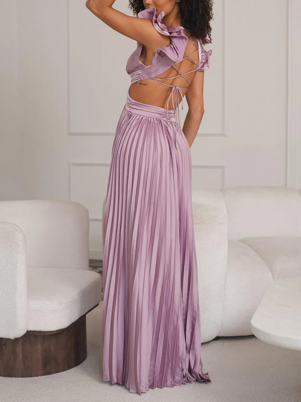 V Neck Open Back Maxi Dress