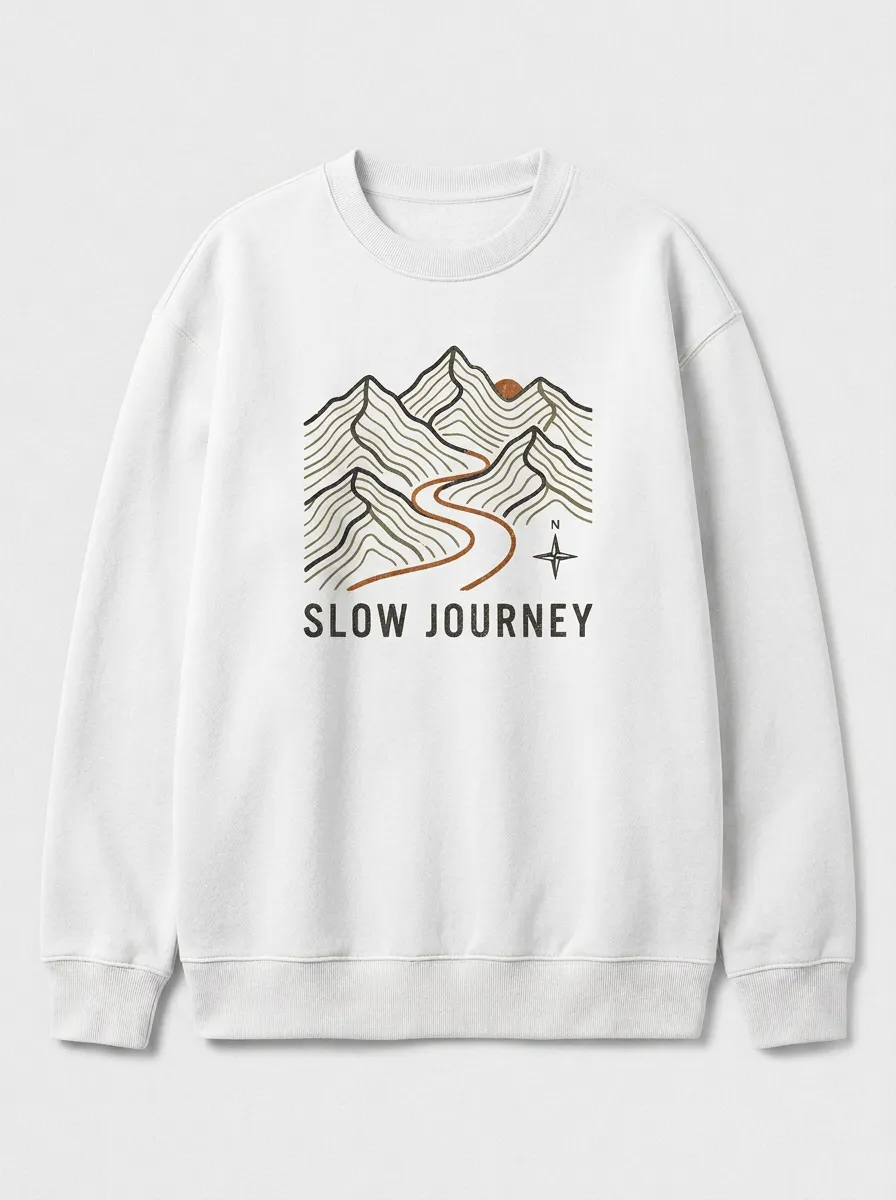 Unisex Outdoor Adventure Slow Journey Mountain Printed Sweatshirt