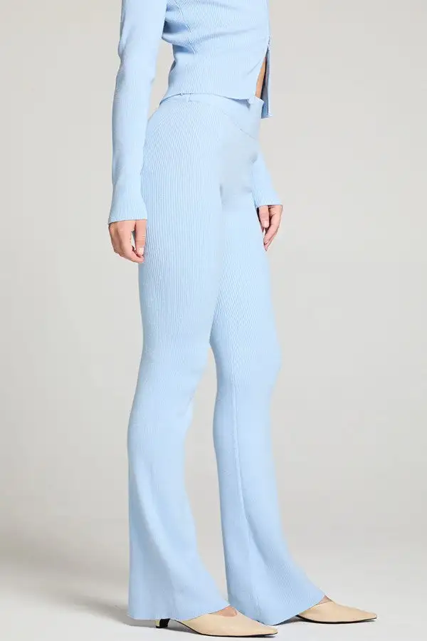 Light Blue Ribbed Knit Flare Pants
