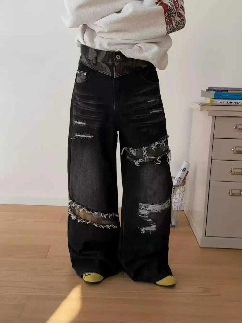 Distressed And Ripped Wide Leg Jeans
