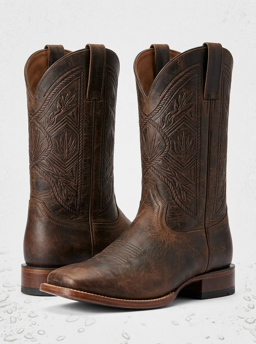 Trail Embroidered Distressed Ranch-Look Western Boots