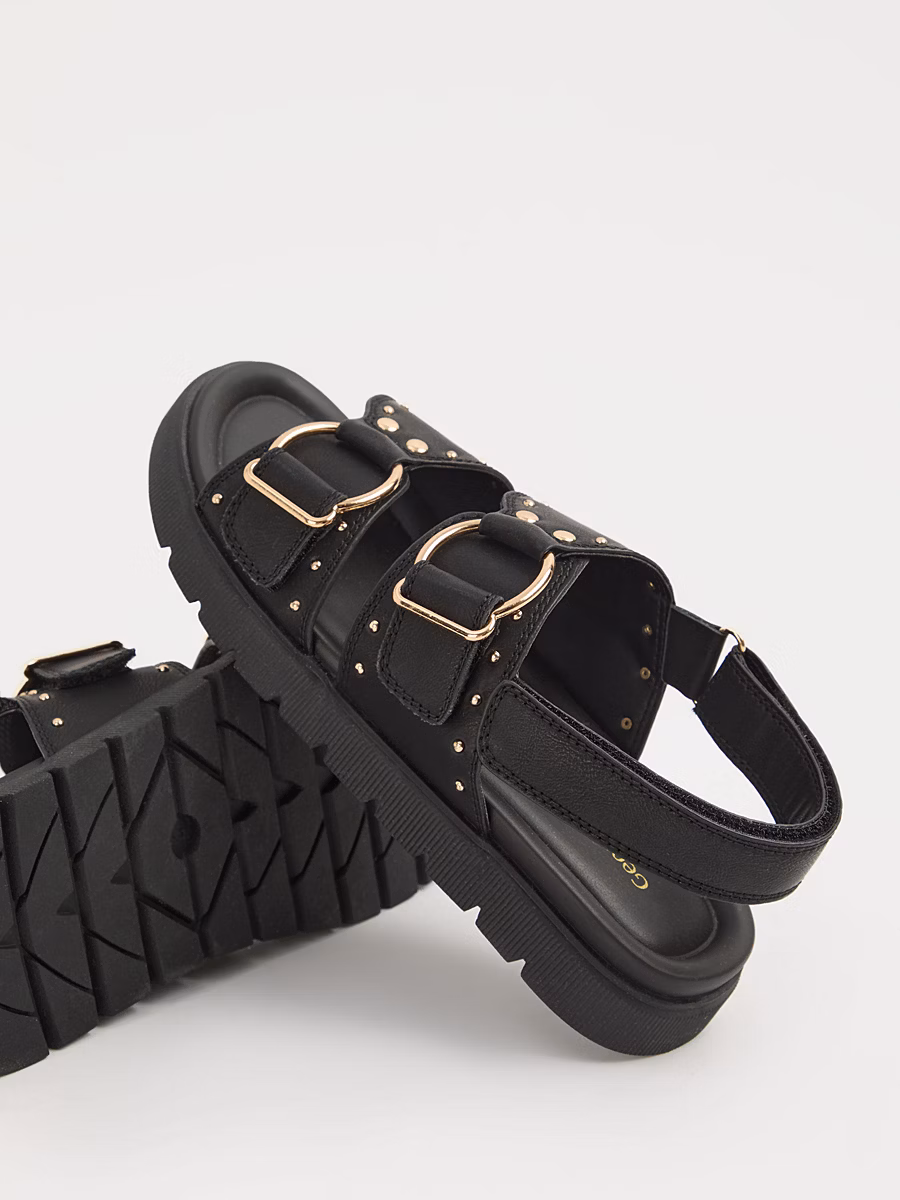 Black Double Strap Stud Sandals detail 1