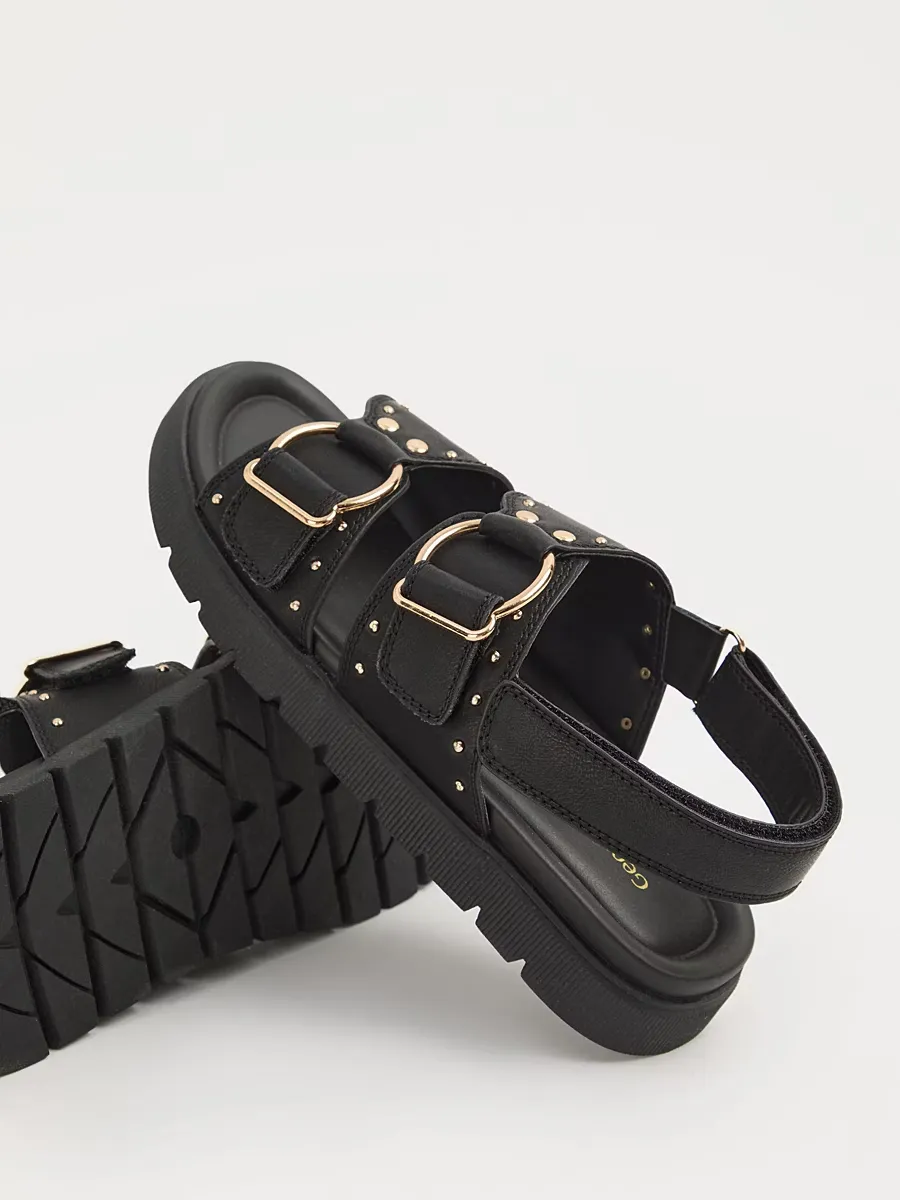 Black Double Strap Stud Sandals