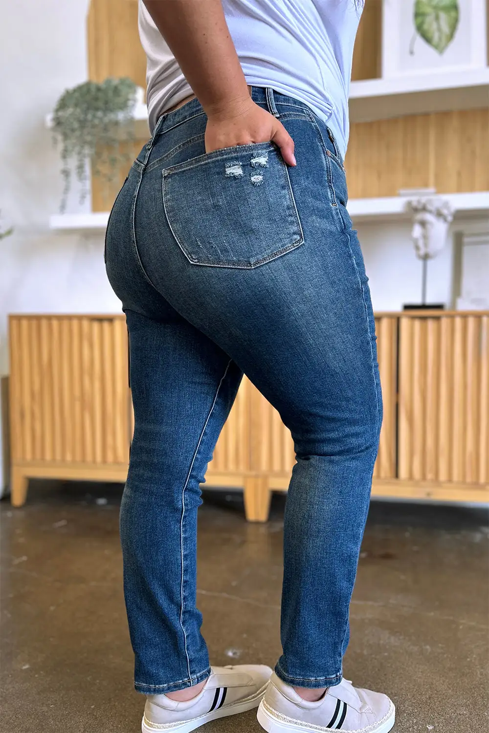 Textured High Waist Denim Jeans