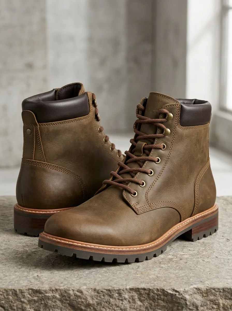 Men's Lace Up Combat Boots in Brown with Leather and Lace Up