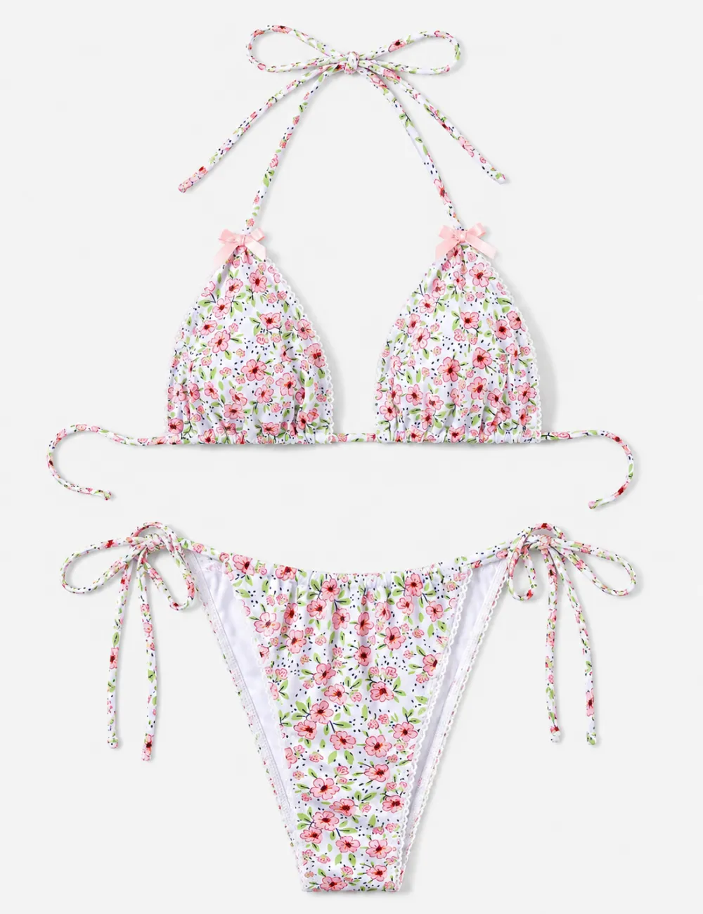 Halter Scalloped Trim Triangle Bikini Set