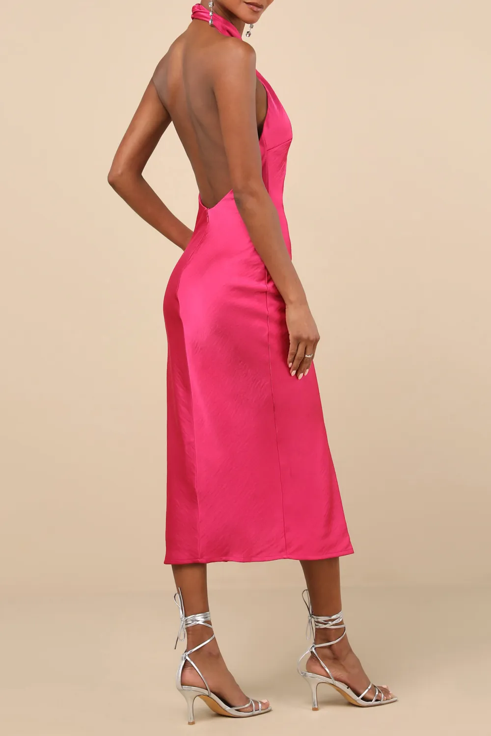 Casual Style Abstract Print Satin Halter Midi Dress
