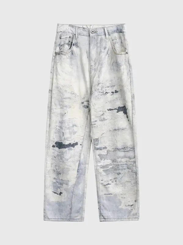 Straight-Leg Graphic Printed Jeans