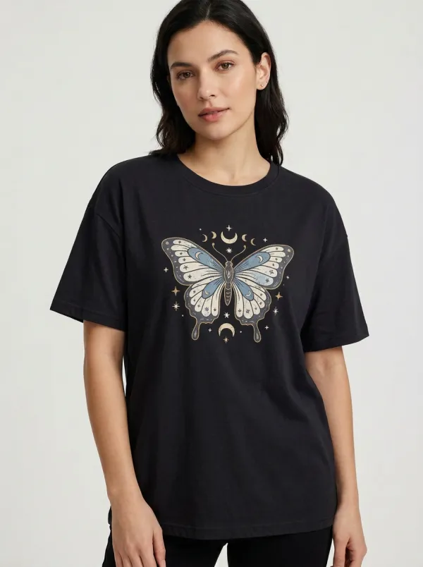 Women's Butterfly-Graphic Crewneck T-Shirt