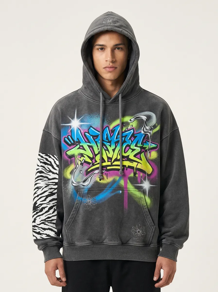Unisex Graffiti Zebra Graphic Hoodie