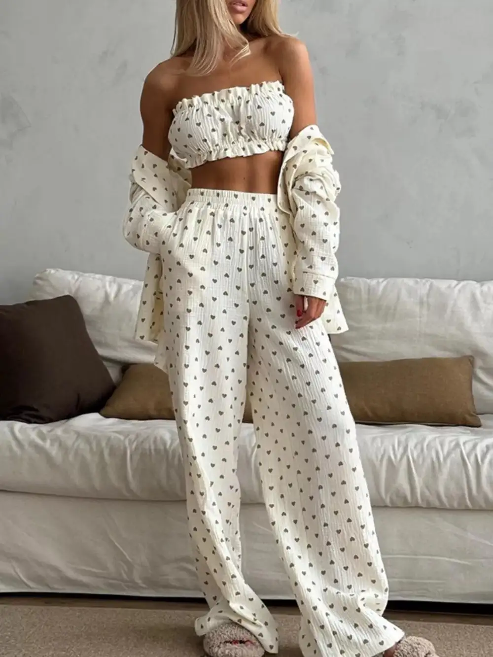 Heart Print Three Piece Lounge Set