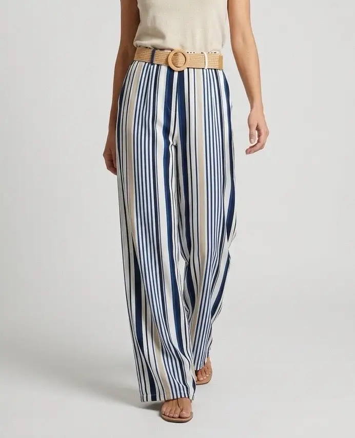 High Waist Wide Leg Striped Trousers