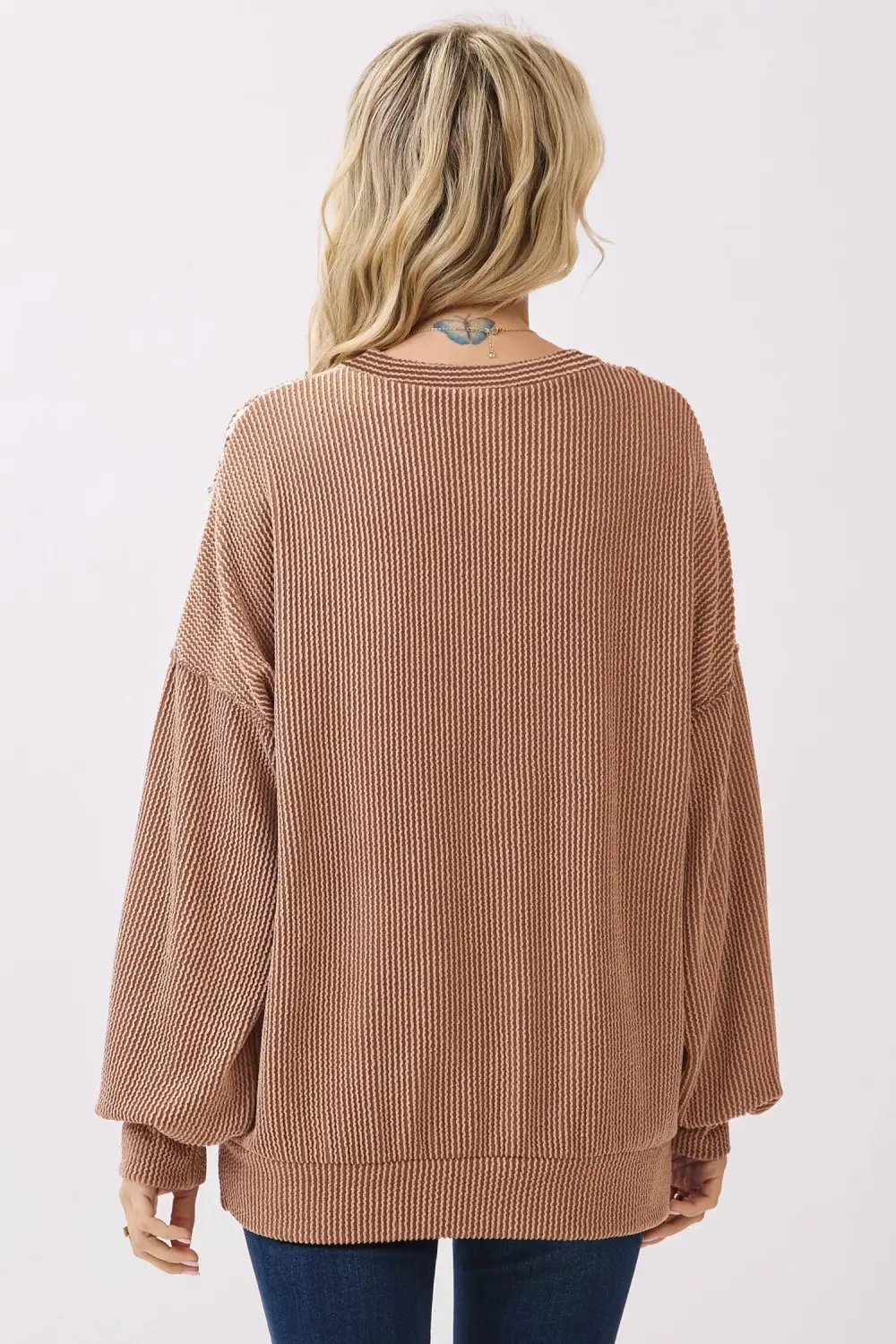 Leopard Print Round Neck Ribbed Relaxed Viscose Blend Long Sleeve Top