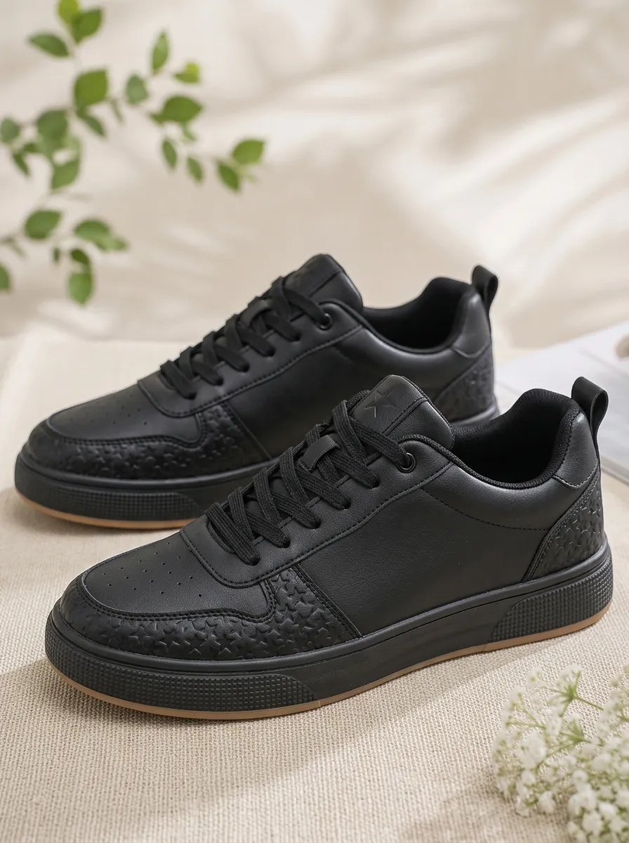 Men's Star Pattern Embossed Black Printed Sneakers