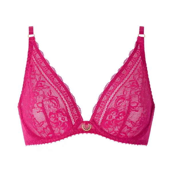 Women's Plunge Underwire Lined Cup Adjustable Straps Lace Triangle Floral Detail Bra