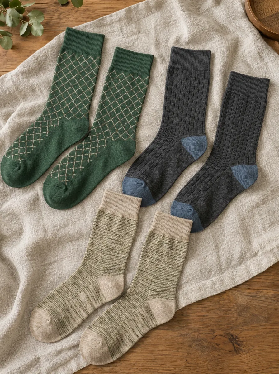 Men's Vintage Style Argyle Ribbed Knit Patterned Socks Set
