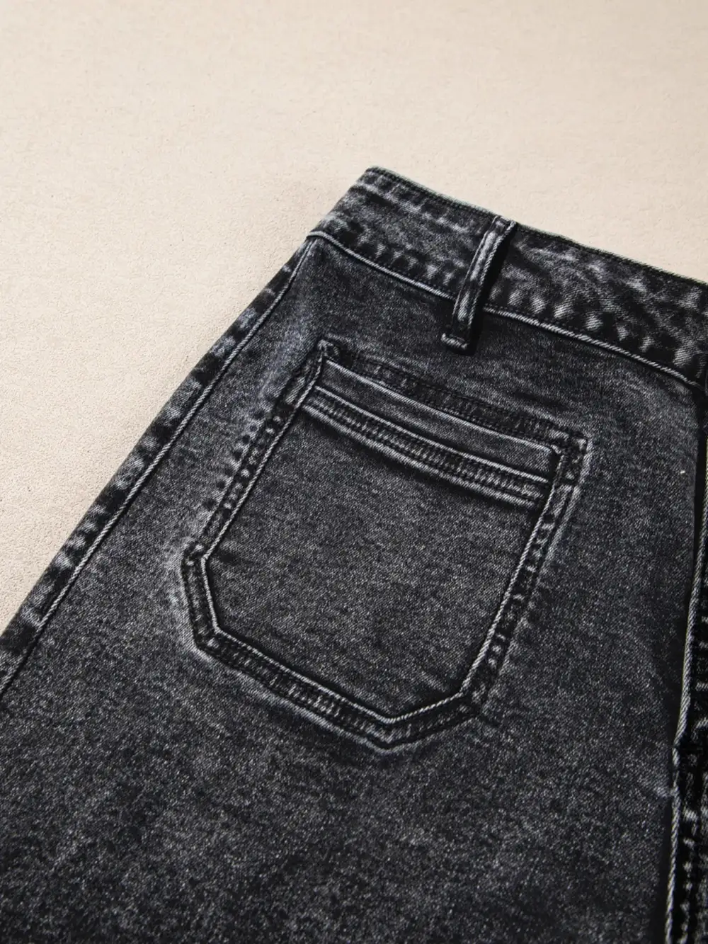 Textured High Waist Wide Leg Washed Denim Jeans
