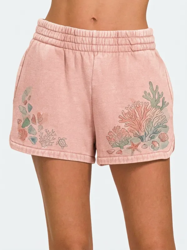 Women's Coastal Coral Reef Sea Turtle Graphic Shorts