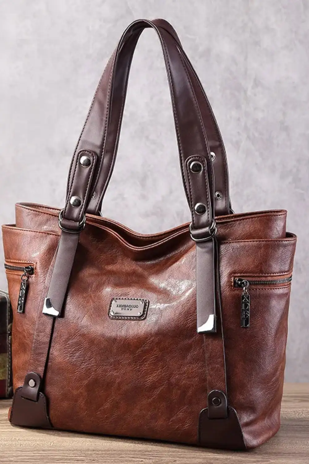 Vintage Patchwork Tote Leather Sequin Rivet Statement