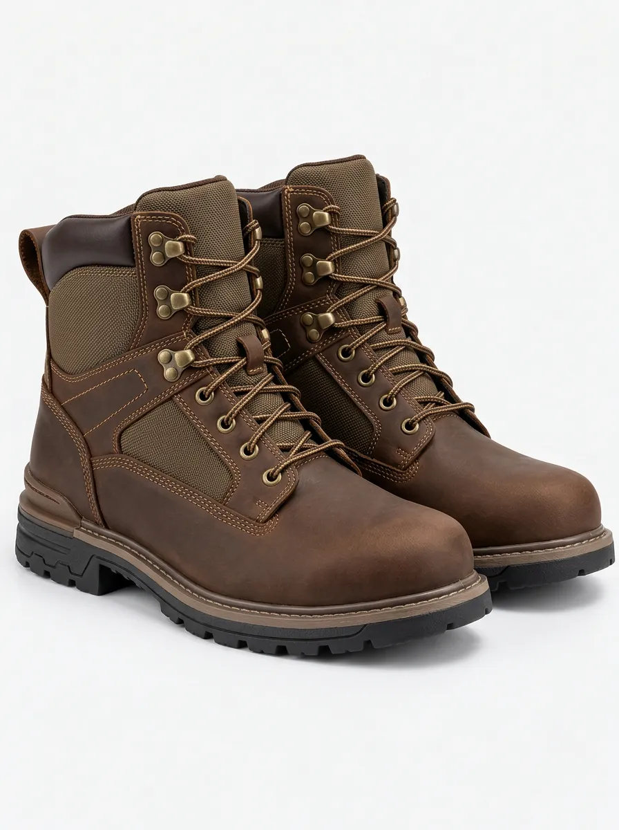 Men's Brown Work Boots with Waterproof Styling