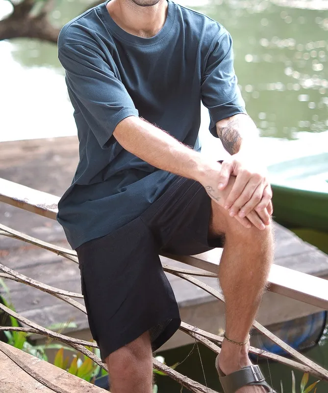 Black Linen Cargo Shorts