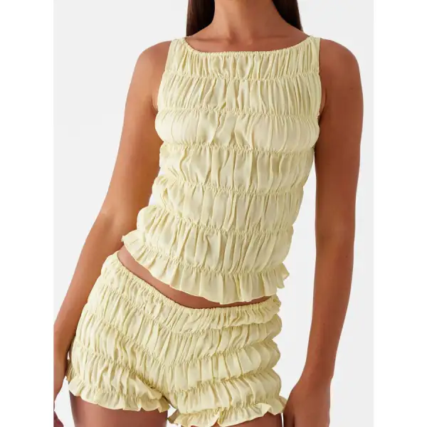 Ruched Texture Tank and Shorts Two Piece Set