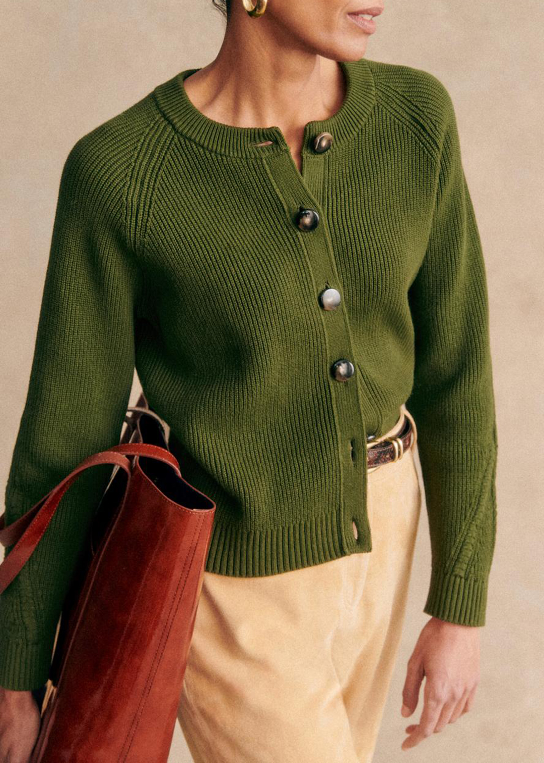 Crew Neck Organic Cotton Long Sleeve Cardigan