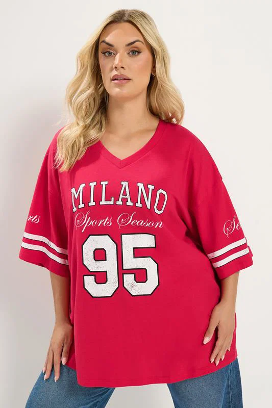 Red 'Milano' Boxy Varsity T-Shirt detail 1