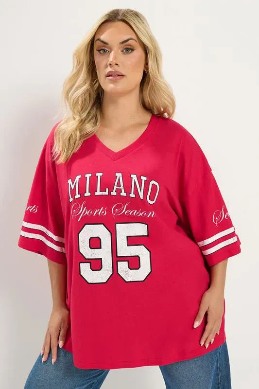 Red 'Milano' Boxy Varsity T-Shirt