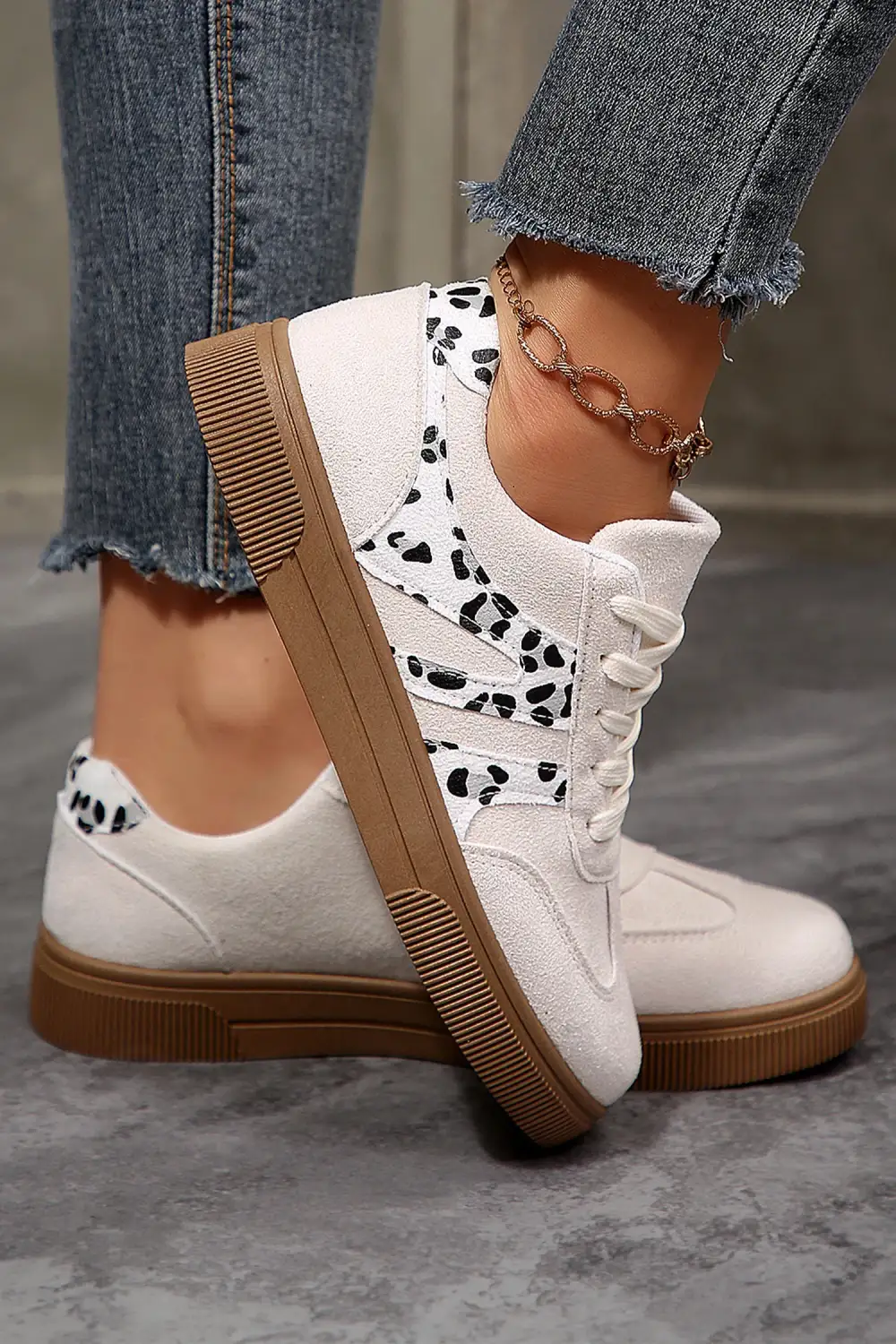 Leopard Faux Suede Colorblock Lace-Up Casual Sneakers