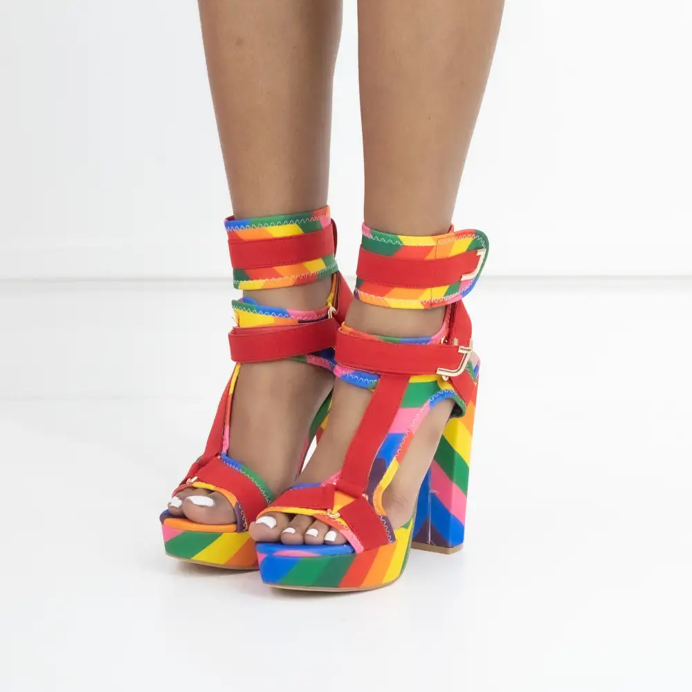Canvas Ankle Strap Chunky Heel Sandals