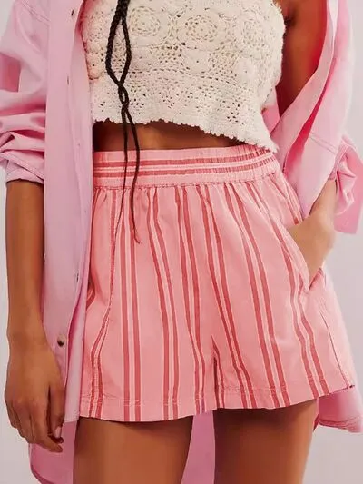 Relaxed Striped Elastic Waist Shorts