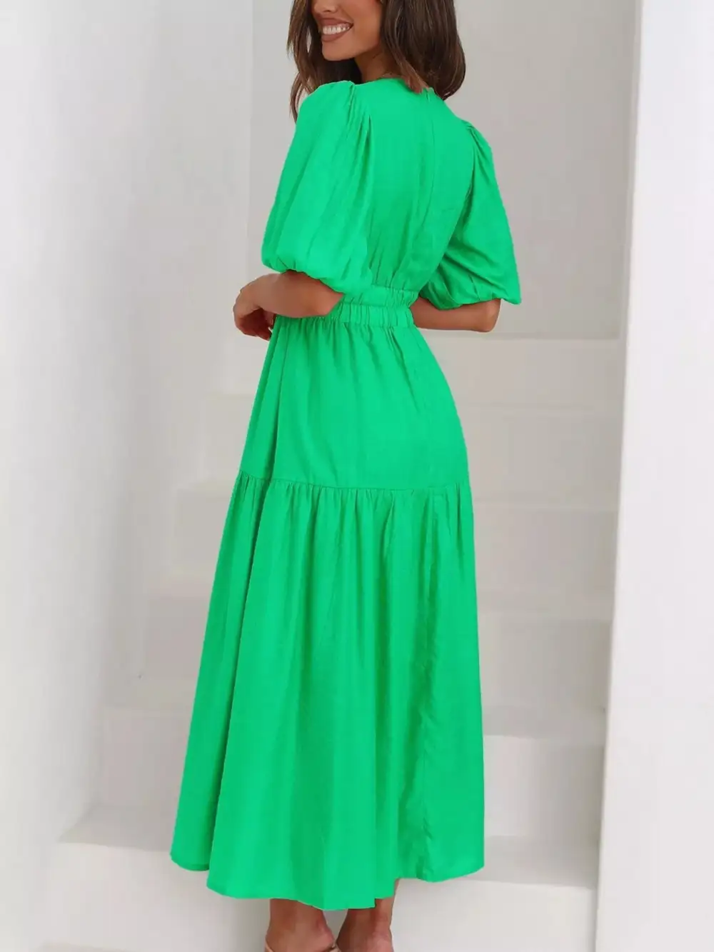 Everyday V-neck Puff Sleeve Midi Dress