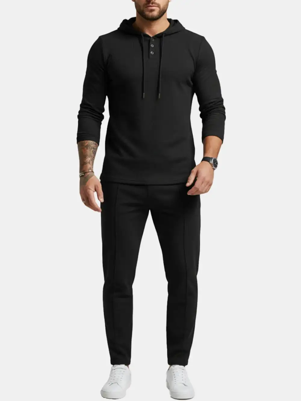 Ribbed Hoodie Tapered Jogger Two Piece Set