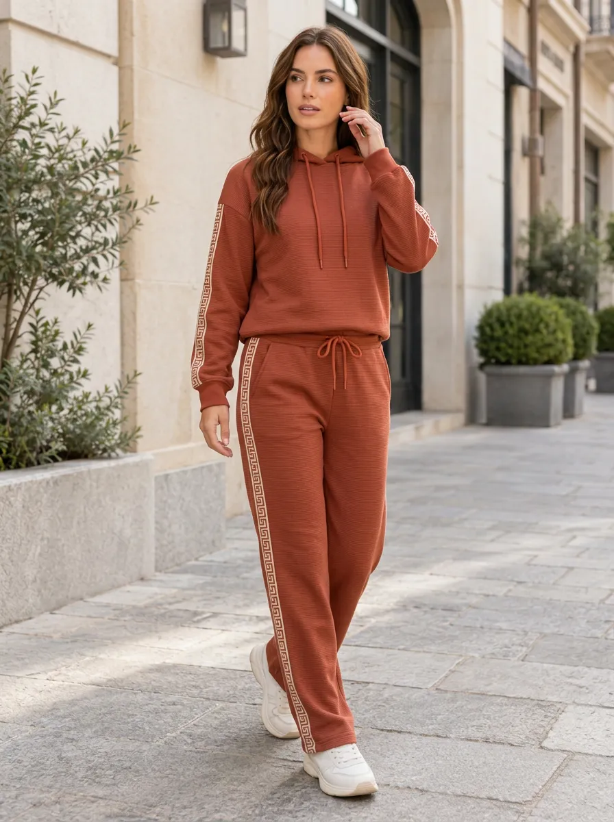 Women's Greek Key Pattern Printed Two-Piece Set