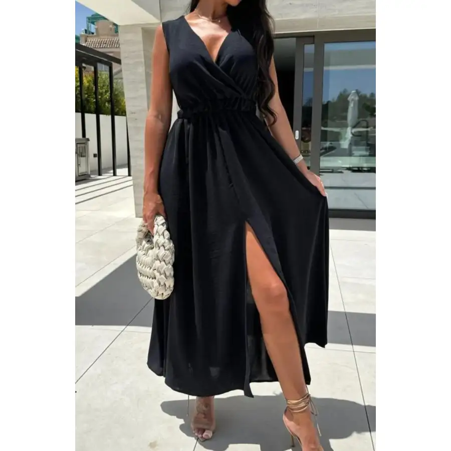 Surplice Sleeveless Slit Maxi Dress