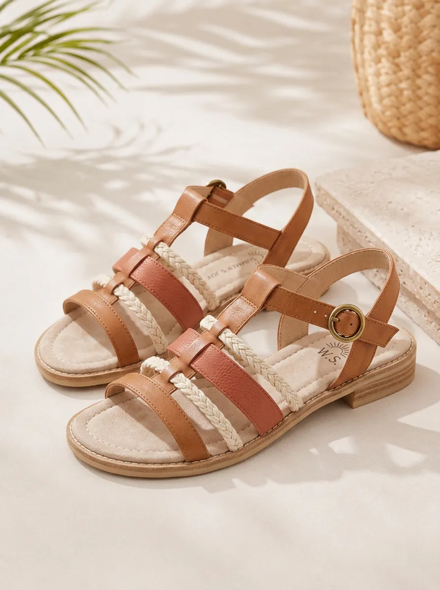 Women's Coastal Summer Casual Braided Strap Buckle Flat Sandals